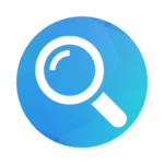 White search icon on blue background